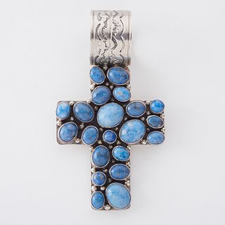 Nakai Navajo Sterling Silver Turquoise Cross Pendant