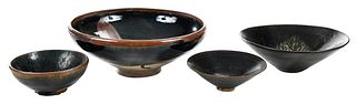 Four Chinese Jian Type Glazed Bowls