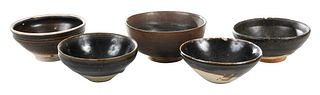 Five Chinese Jian Type Glazed Bowls