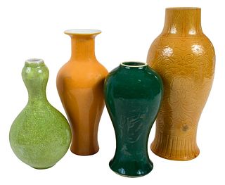 Four Chinese Monochrome Glazed Porcelain Vases
