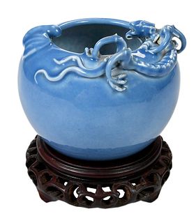 Chinese Clair de Lune Chilong Vase on Stand
