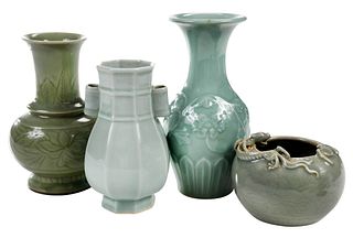 Four Pieces Chinese Celadon Glazed Porcelain