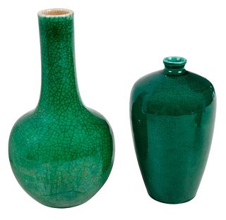 Two Chinese Monochrome Green Porcelain Vases