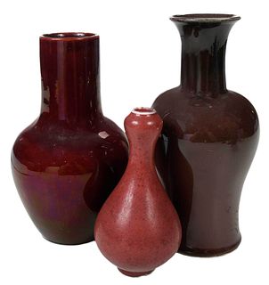 Group of Three Chinese Sang de Boeuf Vases
