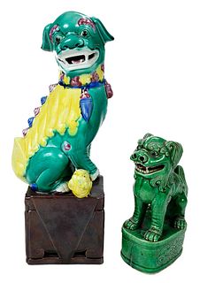 Two Chinese Ceramic Foo Dog Figures