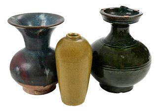 Three Chinese Monochrome Glazed Pottery Vases