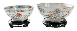 Two Chinese Export Enameled Punch Bowls