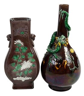 Two Chinese Aubergine Glazed Porcelain Vases