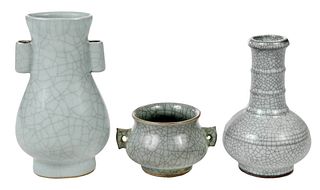 Three Chinese Guan Style Celadon Vessels