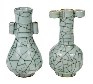 Two Chinese Celadon Crackle Glazed Arrow Vases