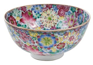 Chinese Enameled Mille Fleur Porcelain Bowl
