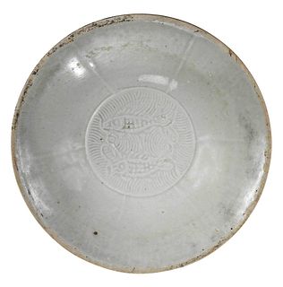 Chinese Incised Double Fish Pottery Bowl