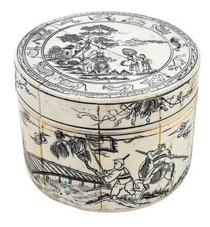 Chinese Bone Paneled Engraved Box