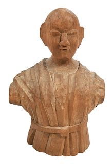 Asian Carved Wood Bust of Man