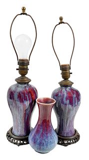 Three Chinese Flambe Glazed Vases