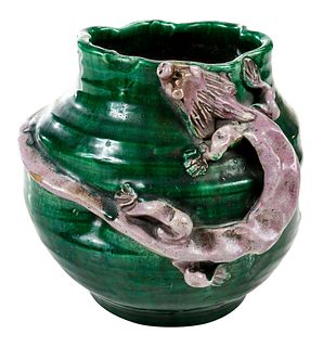 Asian Stoneware Vase with Dragon