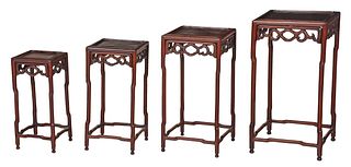 Nest of Four Chinese Carved Hardwood Stands