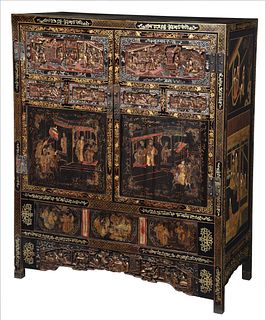 Chinese Carved Lacquered and Gilt Cabinet
