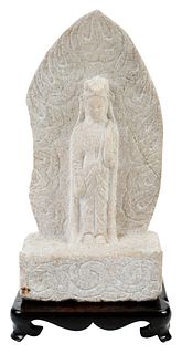 Chinese Carved Stone Guanyin Figure on Stand