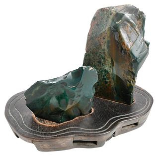 Two Hardstone Scholar's Rocks on Fitted Stand