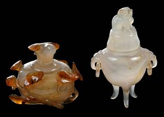 Two Miniature Chinese Carved Agate Censers