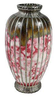 Japanese Porcelain and Woven Silver Vase