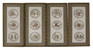 Four silk Panels 20th century each with three