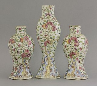 A garniture of three famille rose Vases late 18th