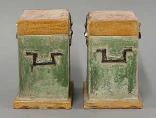 A pair of glazed earthenware Tomb Trunks Ming dynasty