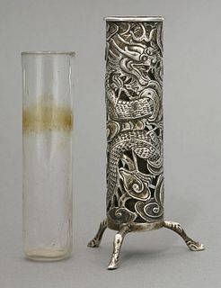 A silver Solifleur c.1890 by Wang Hing a dragon