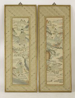 A pair of Kesi embroidery Panels c.1920 woven with