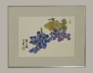 Fu Hua (b.1926) A painting of grapes signed two red