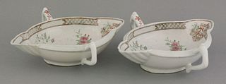 An unusual pair of famille rose Sauce Boats mid-18th