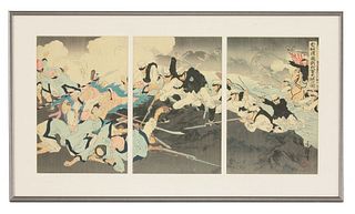 Japanese-Chinese War a triptych of Samurai