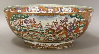 A Mandarin palette Punch Bowl c.1760 richly painted