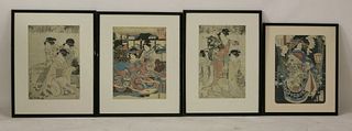 Fourteen woodblock Prints second half of the 19th