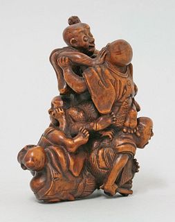 A boxwood Group late 19th century of six blind men