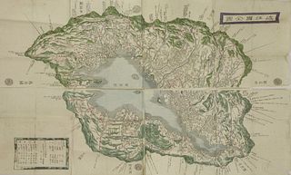 A rare engraved and coloured Map of Omi Province