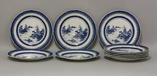 A set of twelve blue and white plates mid 18th