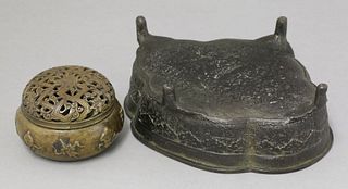 A bronze incense Burner cast with the eight Buddhist