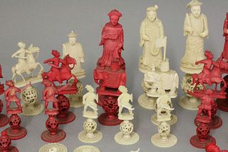 A Canton ivory Chess Set c.1860 each piece on a