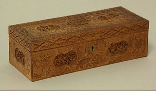 A Canton sandalwood Box mid 19th century carved