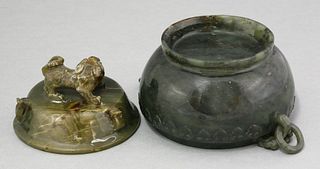 A jade Censer and Cover 20th century the drum body