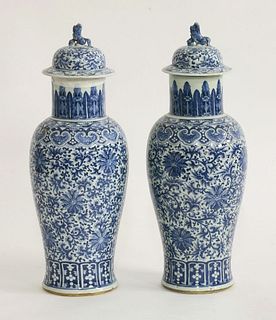 A pair of large blue and white Temple Vases mid 19th