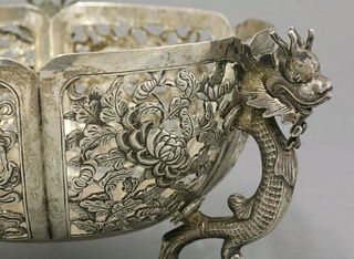 A silver Bowl late 19th century the six lobed panels