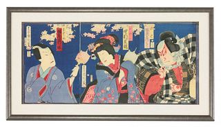 Toshimoto Kunichika a triptych of actors each a