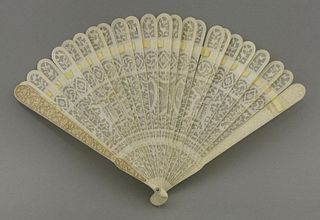 A Canton ivory brise Fan c.1850 with central