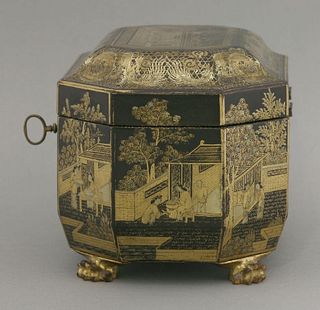 A Chinese lacquer Tea Caddy c.1800 the canted
