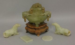 Jade 20th century an incense burner and cover carved