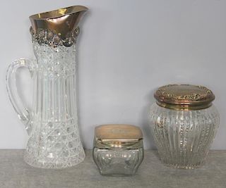 STERLING. Silver Mounted Cut Glass Grouping.